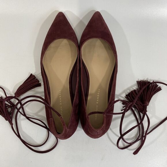 Loeffler Randall PENELOP Bordeaux Red Suede Lace Up Pointed Toe Flats, Wms Sz 8 - Picture 8 of 11